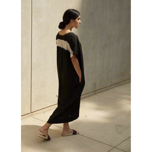 Sugar Candy Mountain The Von Kaftan Black Midi Maxi Dress Linen Oversize Small - Picture 1 of 5